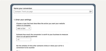 Screen showing tracking website conversions