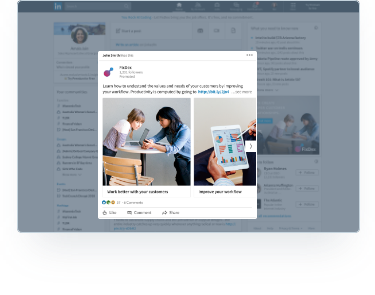 Capture d’écran d’un exemple de post sponsorisé “Apprenez à comprendre la valeur et les besoins de vos clients en améliorant votre flux de travail”