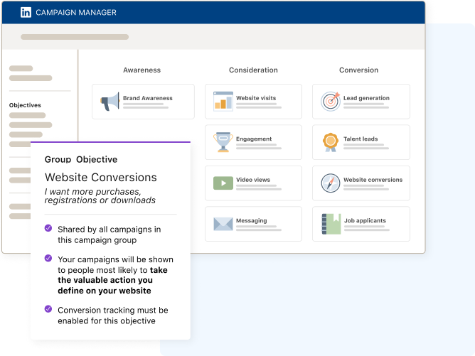 LinkedIn UI image representing choosing your objective