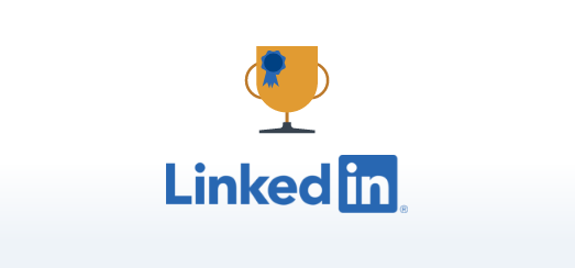 Illustration of a blue ribbon trophy over the logo of LinkedIn.