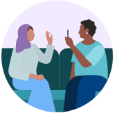An icon representing a person recording another person