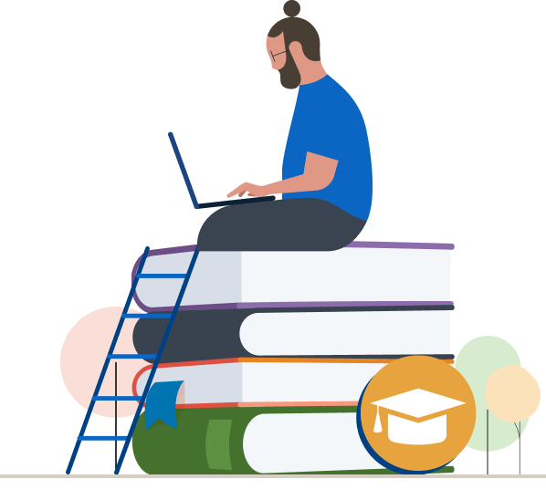 illustration of a person climbing a ladder of success through education 