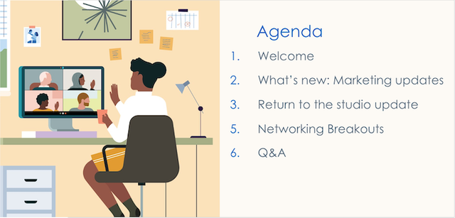 Agenda slide for all-hands meeting