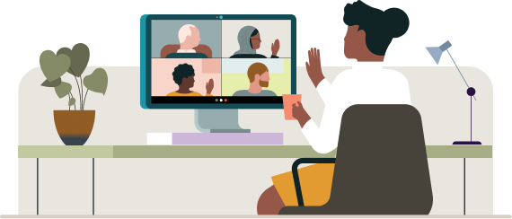 illustration of a person participating in a group class on-line