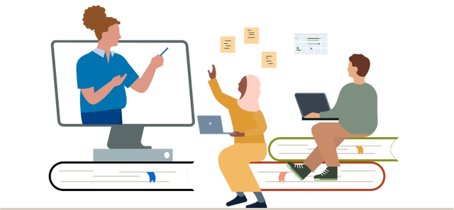 illustration of several people involved in an online discussion 