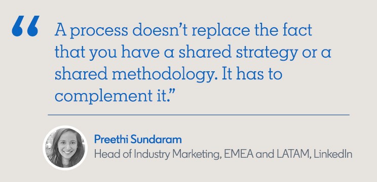 Quote from Preethi “A process doesn’t replace the fact that you have a shared strategy or a shared methodology. It has to complement it.”