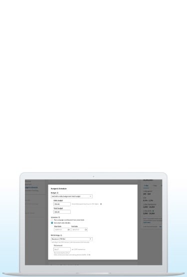 Desktop screen showing the campaign manager interface where you can set your ad campaign budget.