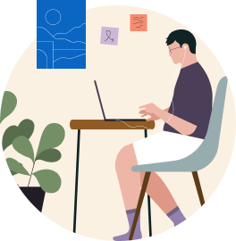 Illustrazione di una persona che studia su un laptop a casa