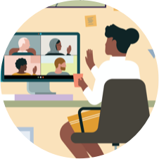 Graphic of people working at desk