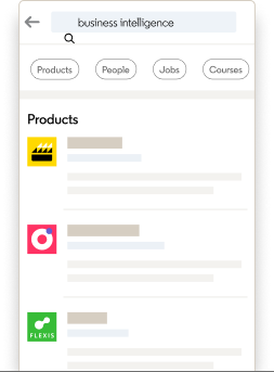 An illustration of product results of searching business intelligence.