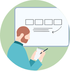 An icon representing a person drawing a storyboard