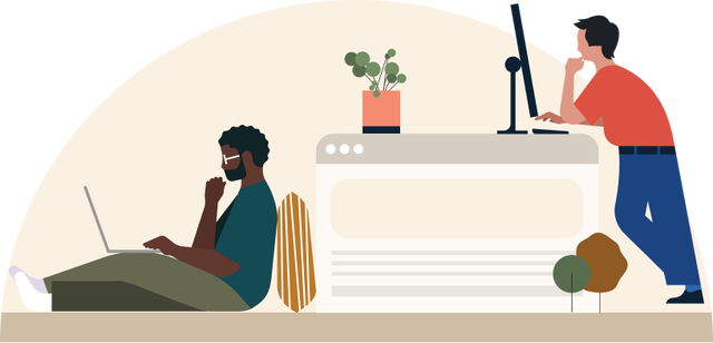 Illustration of people examining data on the coputers