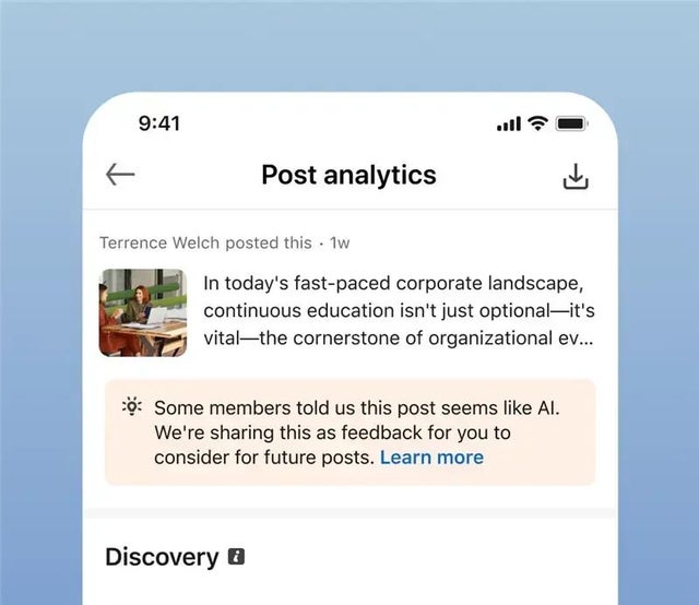 The “Seems like AI slop” feedback option on LinkedIn