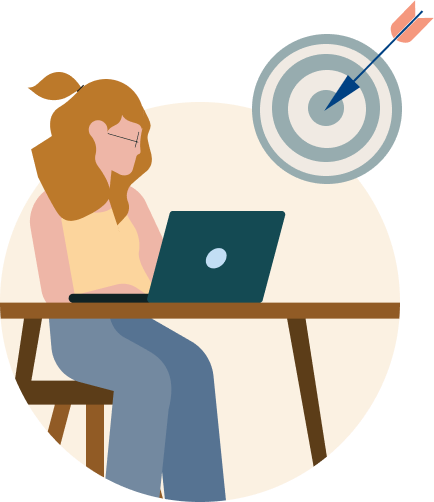 illustration of a person studying and a target with an arrow in the bulleye