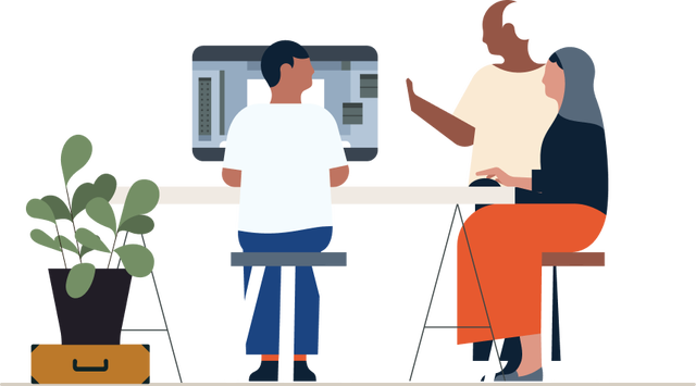 Illustration of several people discussing an online presentation