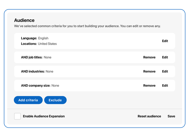 Digital audience targeting criteria settings panel