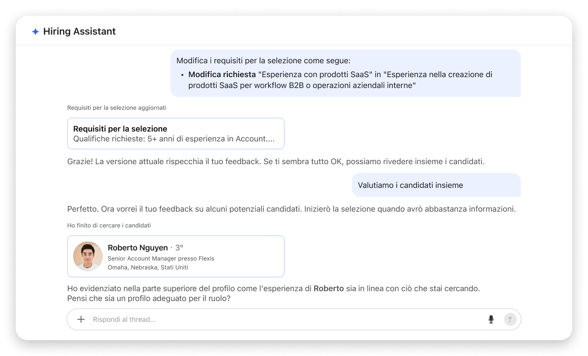 Interfaccia di benvenuto di LinkedIn Recruiter