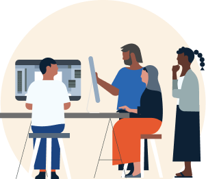 illustration of a group of people discussing an online presentation 