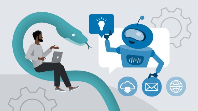 Illustration of AI and person on laptop