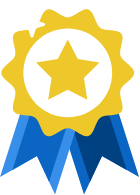 Gold award medal with blue ribbon