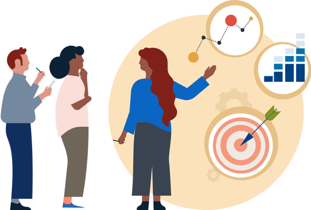 illustration of several people discussing plans