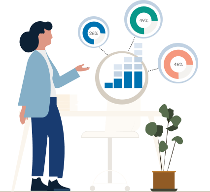 illustration of someone examining data on graphs
