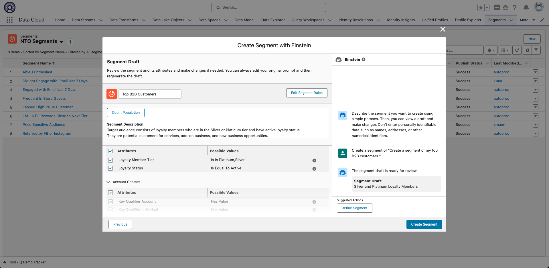 Screenshot of AI-Powered Segment Creation dashboard.