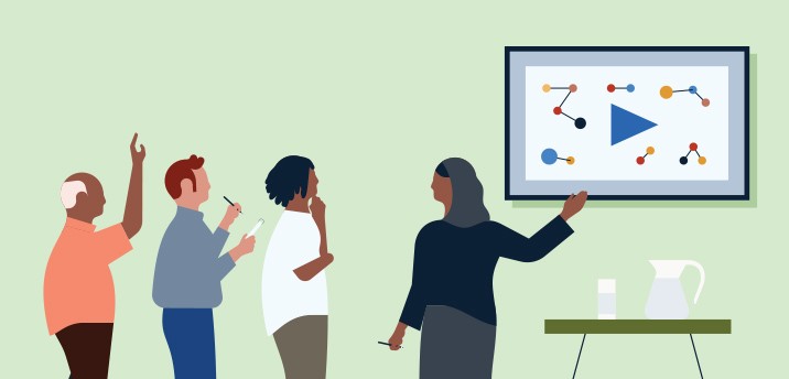 Illustration of two co-workers looking at a chart