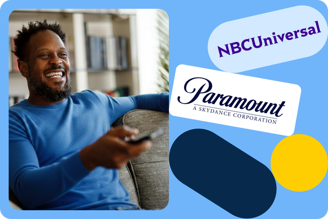 Man watching TV with NBCUniversal and Paramount