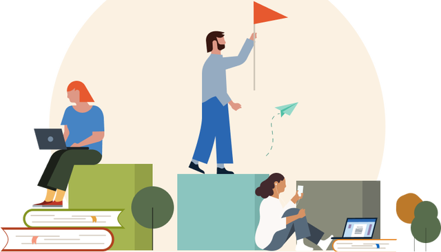 Illustration of people learning to achieve their goals