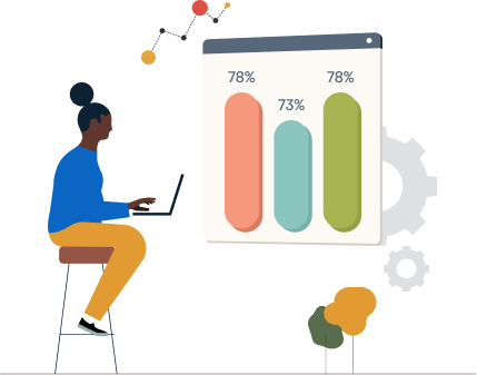 illustration of a person examining a bar graph with statistics  