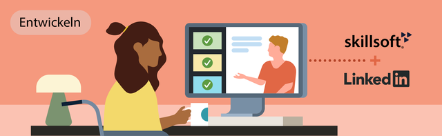 Illustration einer Person an einem Desktop-Computer