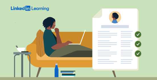 illustration of a woman sitting on a couch looking at a laptop