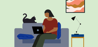 illustration of a person working on a laptop from home.