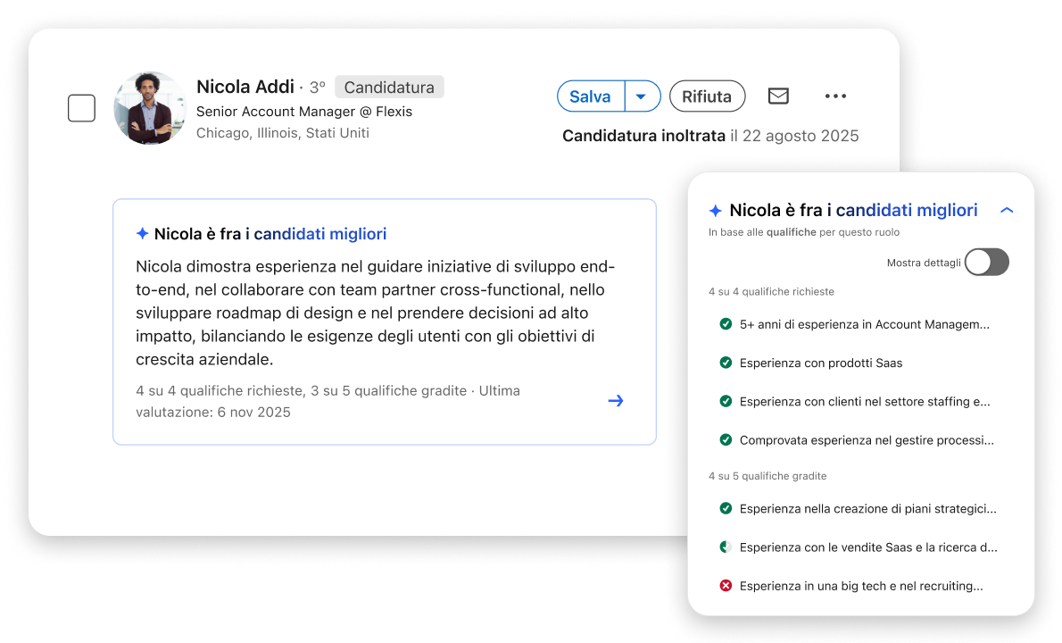 Interfaccia Spotlight di LinkedIn Recruiter
