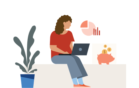 Woman on computer with piggy bank