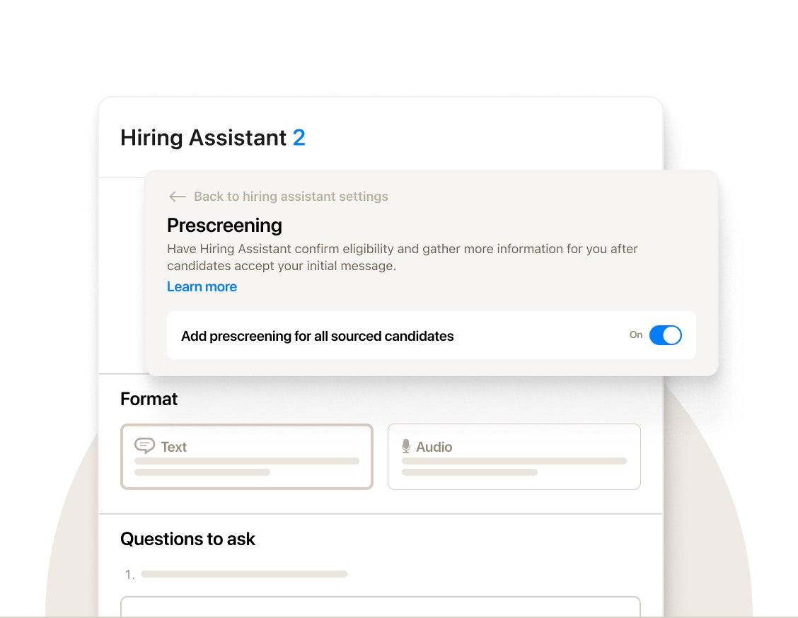 Hiring assistant prescreening settings interface screen