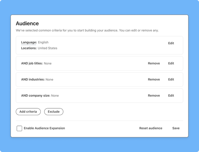 Digital dashboard for audience targeting settings